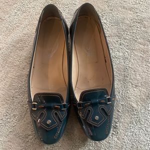 Tod’s Patent Leather Loafers in Turquoise Blue/Green